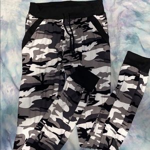 grey white and black camo joggers